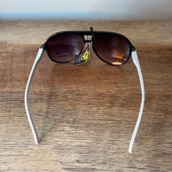 KHAN ELITE COLLECTION NWT Aviator Sunglasses Plastic Frames Black White Classic - Picture 5 of 14